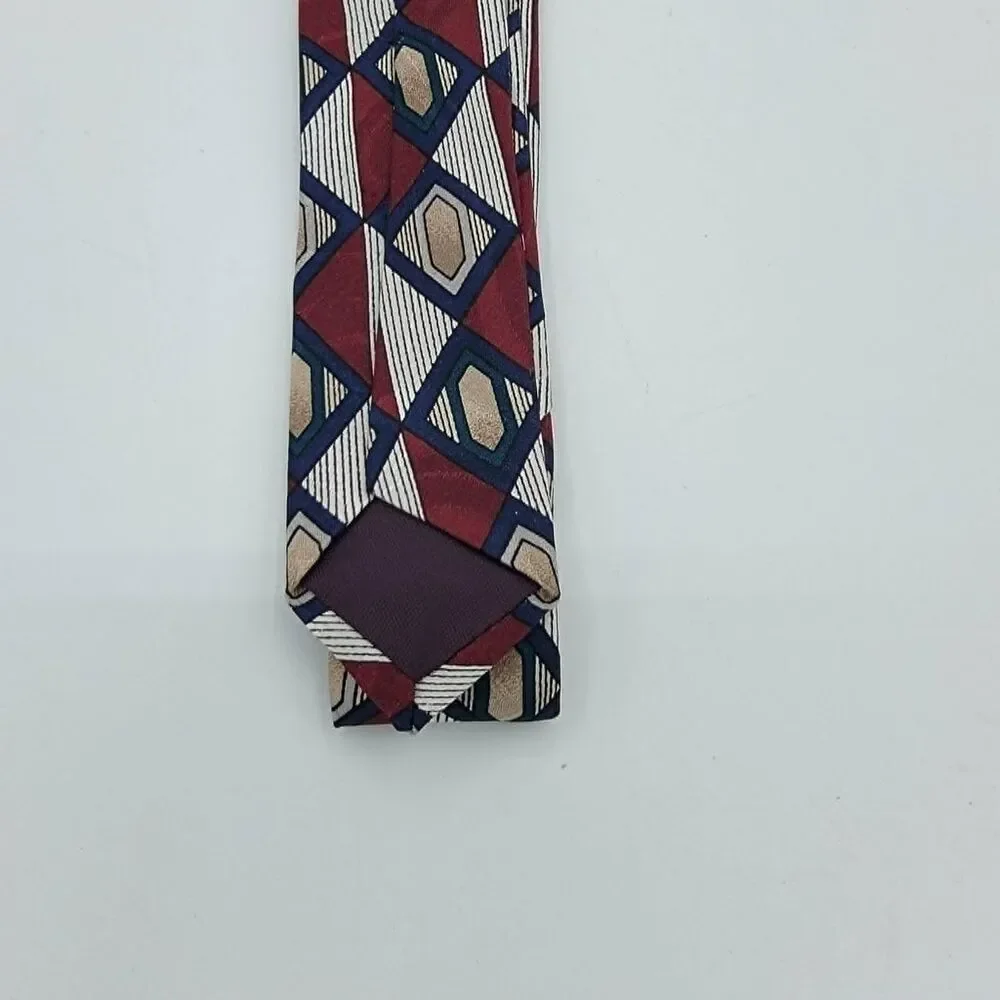 Golswold Collection Geometric men's Necktie Silk Silver, red size 57 x 4